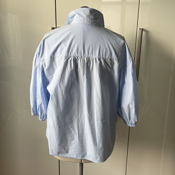 Charter Club Blouse 3/4 Sleeves in Light Blue & White Size-Large - Picture 4 of 6